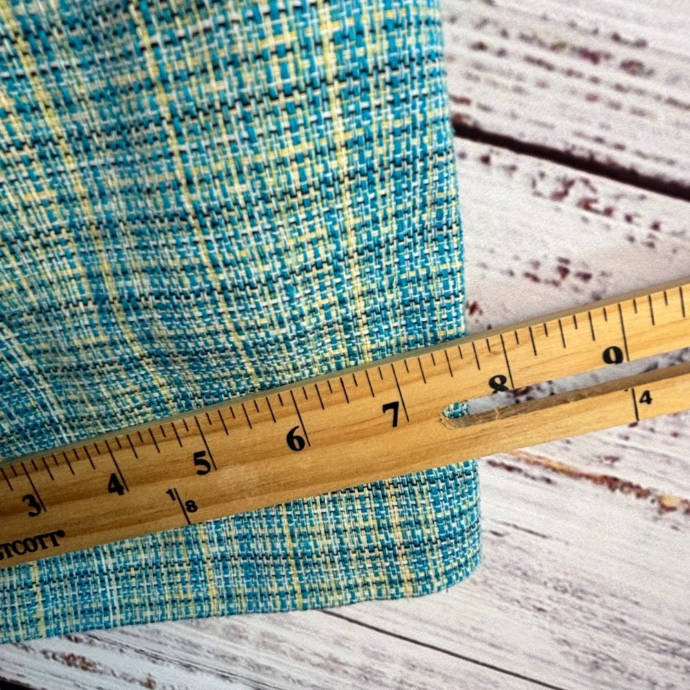 Vintage‎ Mod Coastal Grandmacore Tweed Jacket L Boxy Teal Blue Yellow Woven Poly